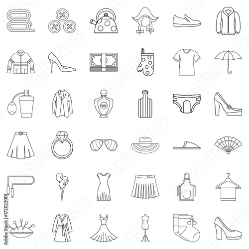 Needle icons set, outline style