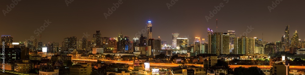 Landscape panorama of Bangkok city with Baiyoke Tower II in Thailand. Business district with high building 
