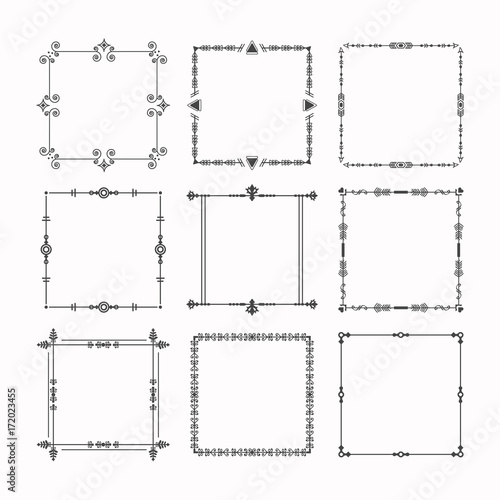 Black modern line square frames and borders emblem icons set on white background