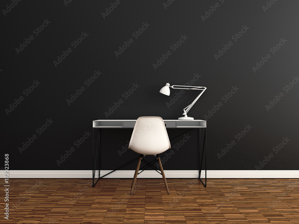 Schreibtisch vor grauer Wand Stock-Illustration | Adobe Stock