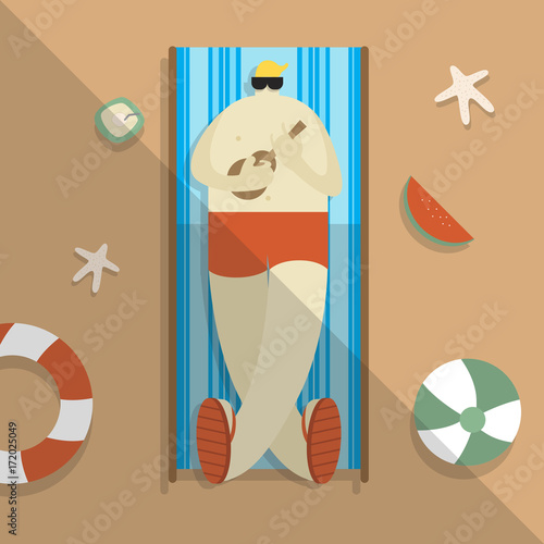 Vector of a man chilling on the beach