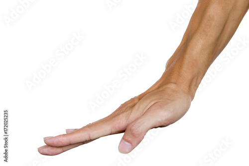 Man hand like a hand pressed down on table or something. Body language. Hand gesture.