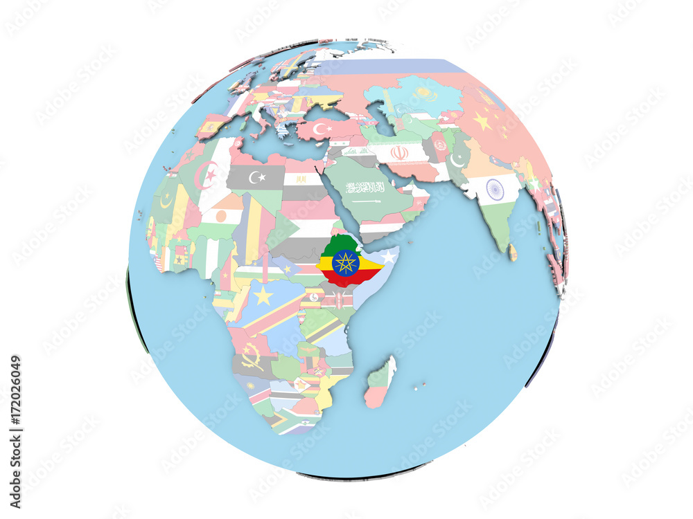 Ethiopia on globe isolated Ethiopia on globe isolated