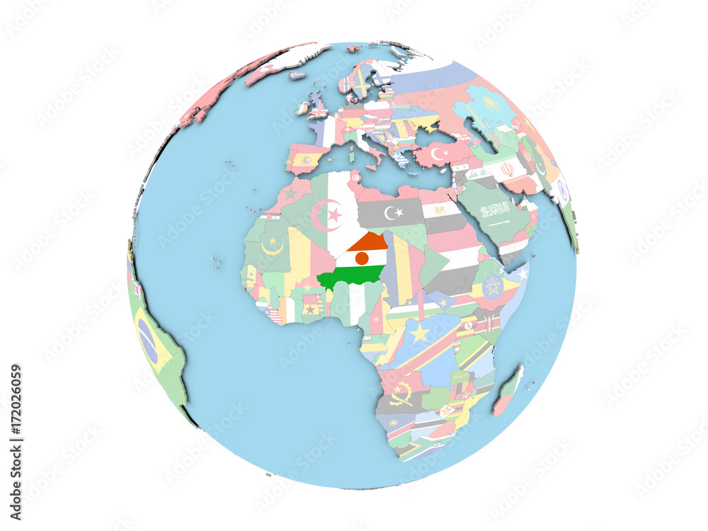 Obraz premium Niger on globe isolated