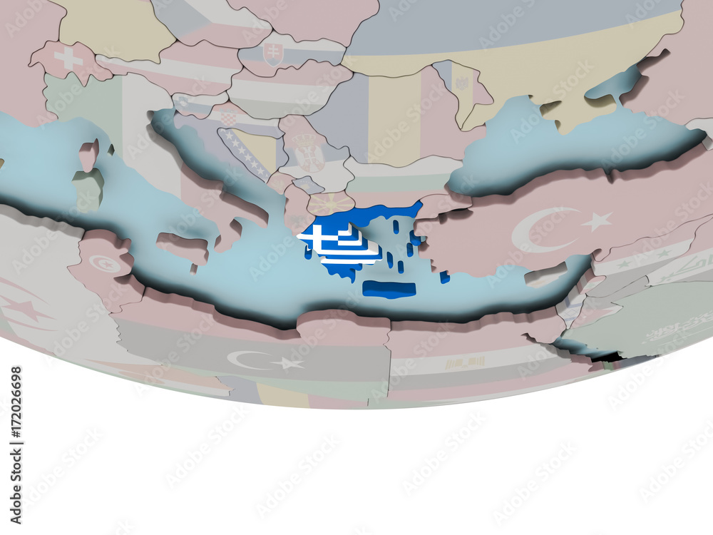 Greece with flag on globe Greece with flag on globe