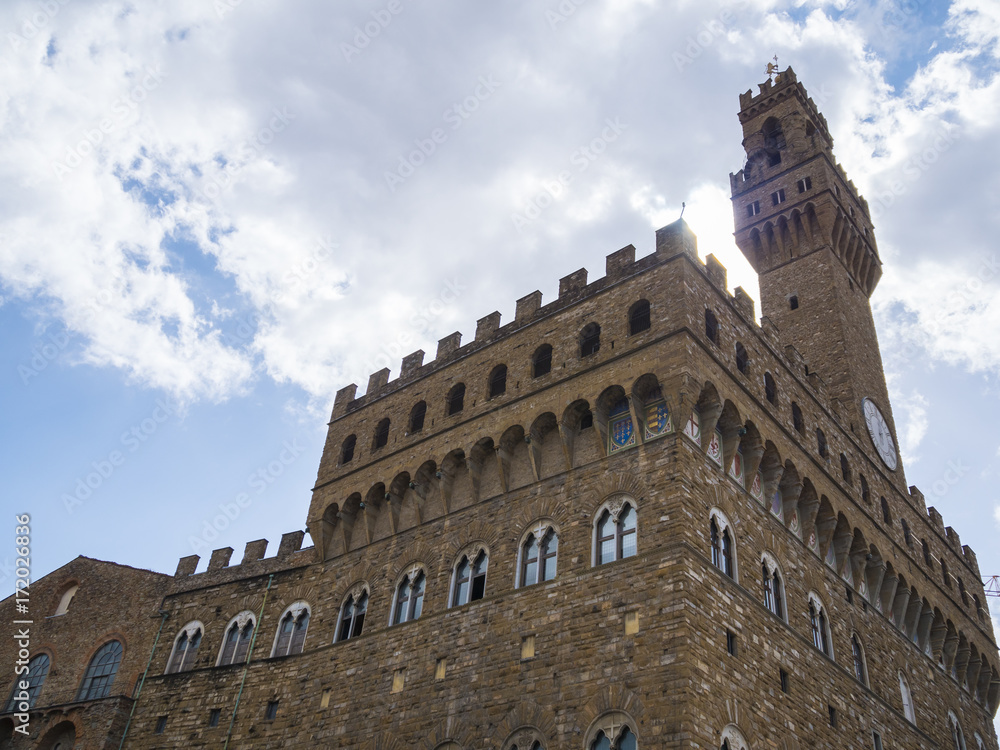Florence Italy historic town hall called Palazzo Vecchio in the main city square