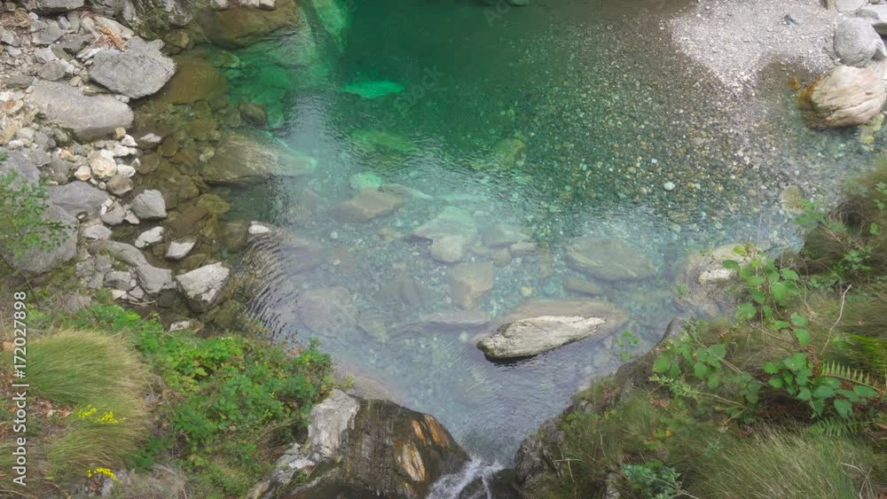 Emerald Water Pool in a Wild Mountain Canyon and Waterfall Emerald Water Pool in a Wild Mountain Canyon and Waterfall