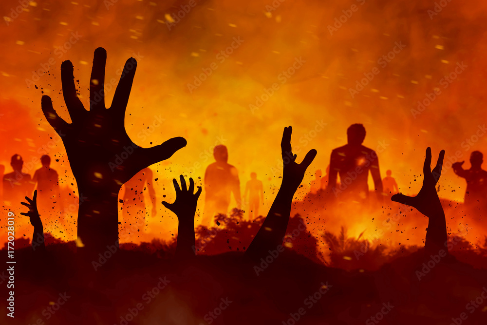 Zombies hand silhouette - obrazy, fototapety, plakaty 