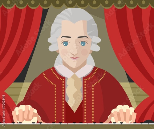 great classical musician composer on theater stage and piano