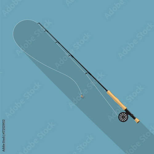 Fly fishing rod vector illustration.