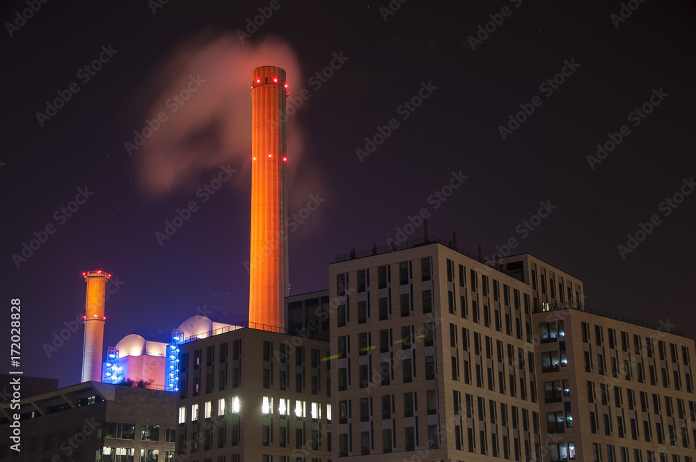 District heating plant at night