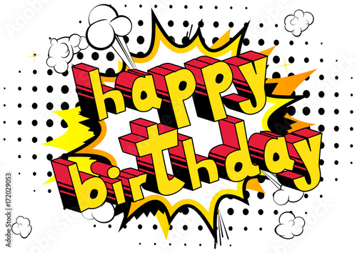Fototapeta Happy Birthday - Comic book style word on abstract background.