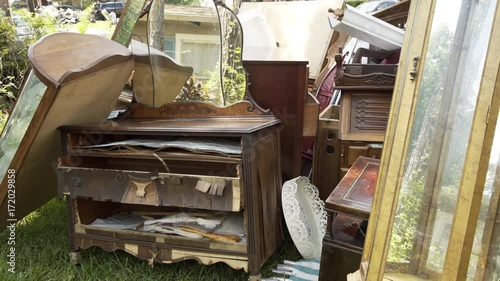 Furniture and other belongings placed outside for removal due to irreparable floodwater damage from hurricane Harvey.