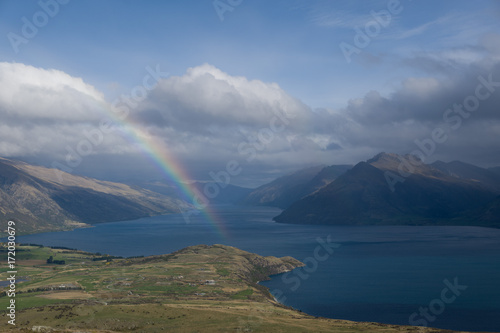 Lake Wakatipu with rainbow