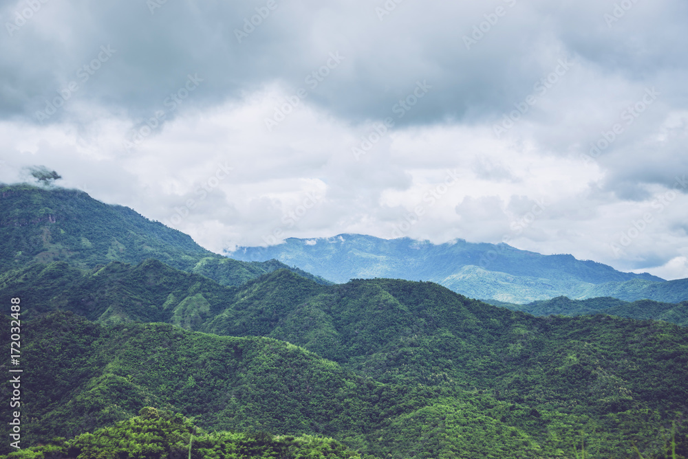 Landscape natural view sky mountain. Cloudy in the rainy season. Thailand