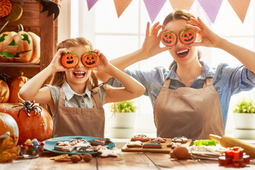 family preparing for Halloween.