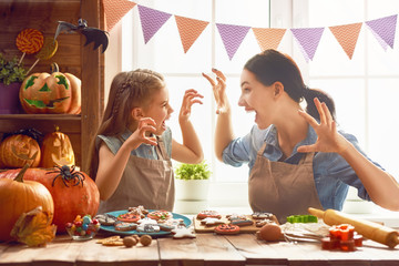 family preparing for Halloween.