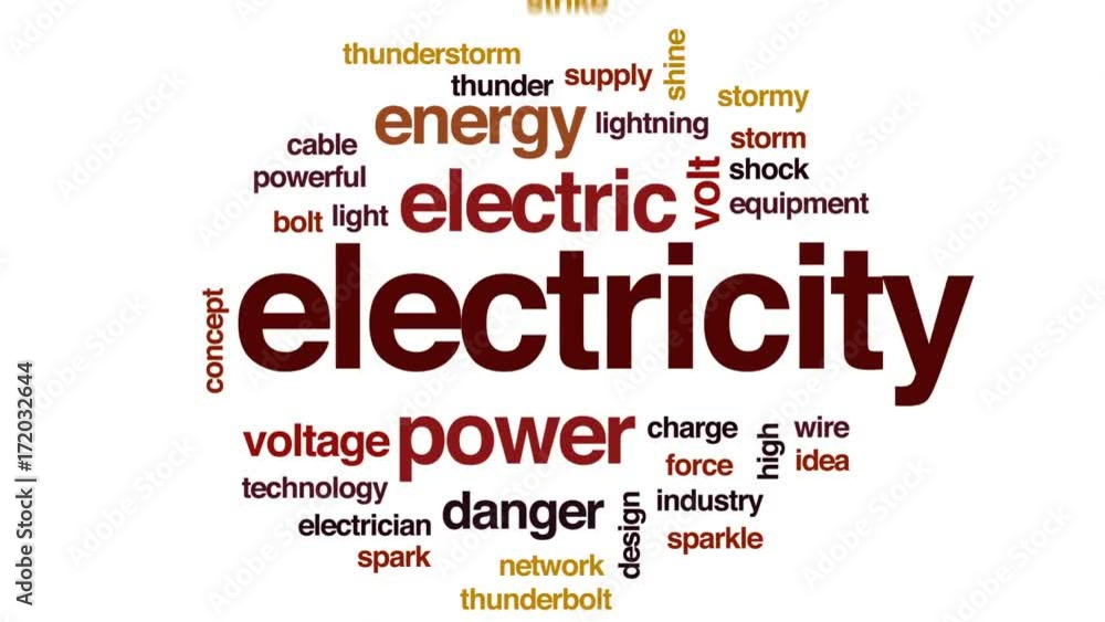 Electricity word cloud, text design animation. Electricity word cloud, text design animation.