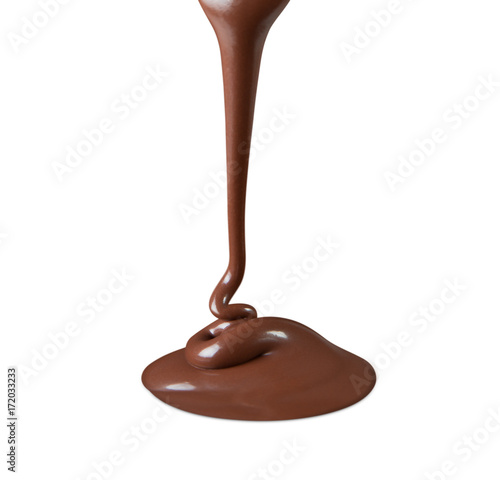 Melting chocolate drop on white background, bakery, sweet, confectionery