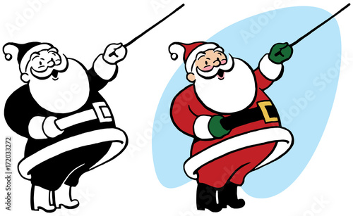 Santa Claus uses a pointer to direct attention