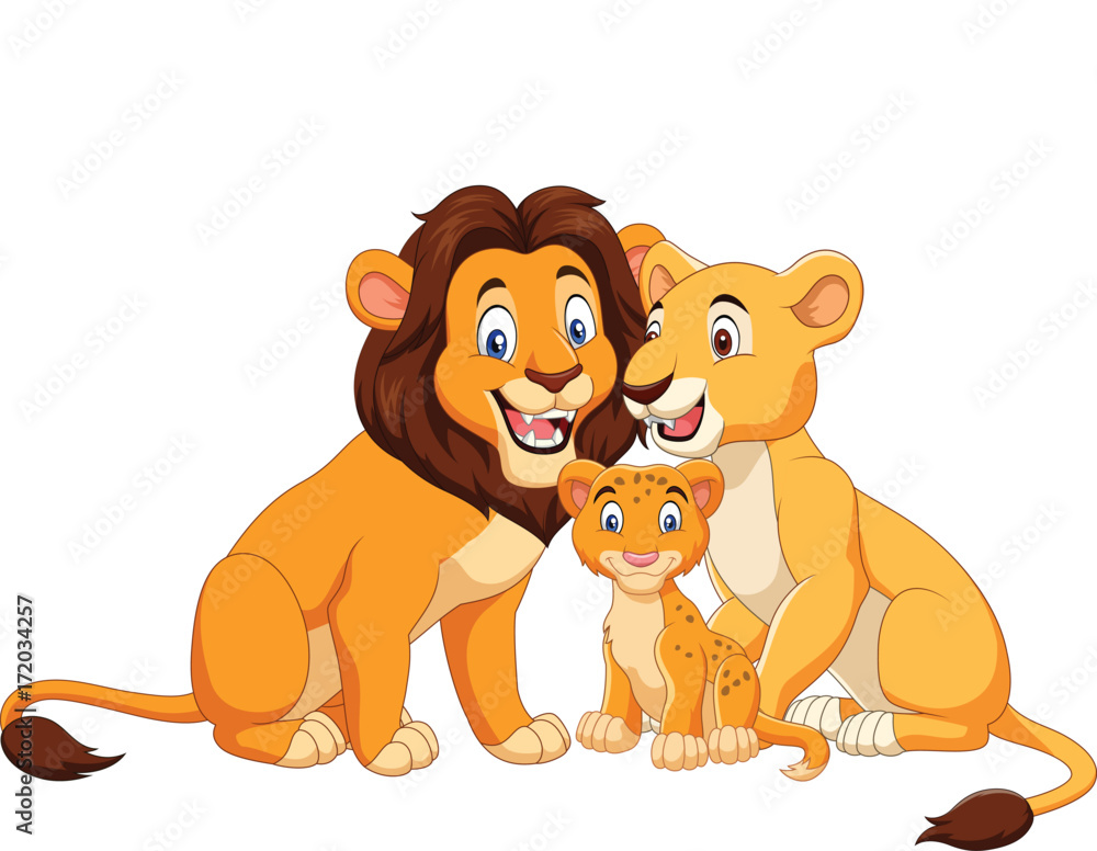 Obraz premium Rodzina lew kreskówka na białym tle
