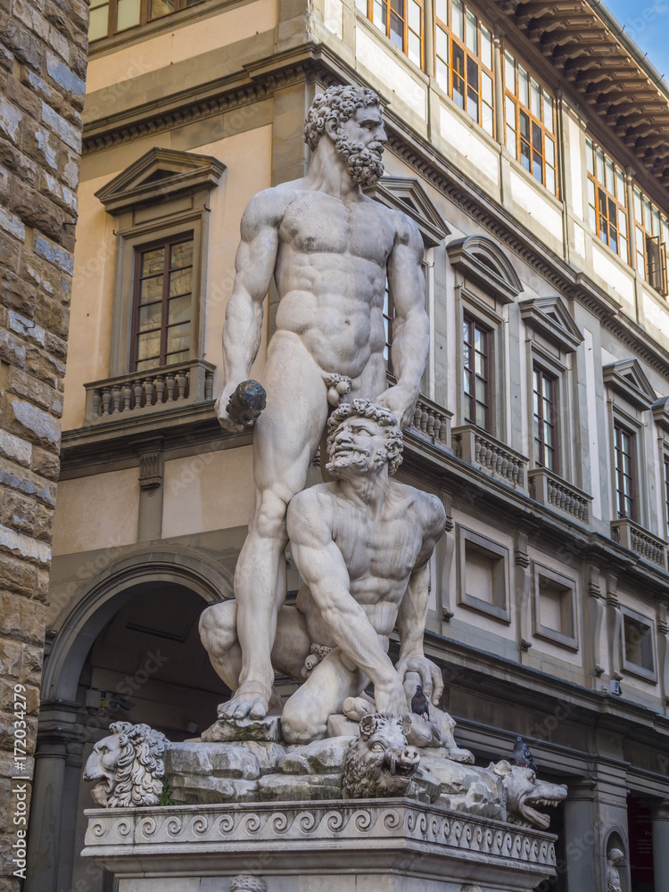 Beautiful statues at Palazzo Vecchio in the historic district of Florence