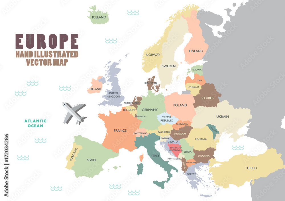 Obraz premium Europe map with colour and name