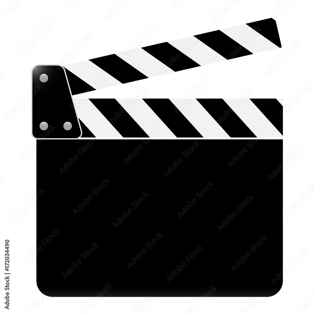 Vector Graphic Clapperboard. open blank black clapper board for the action scene or filming and shooting movie or cinema production included clipping path. Cinéma. Filmklappe geöffnet und leer.
