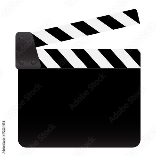 Vector Graphic Clapperboard. open blank black clapper board for the action scene or filming and shooting movie or cinema production included clipping path. Cinéma. Filmklappe geöffnet und leer.