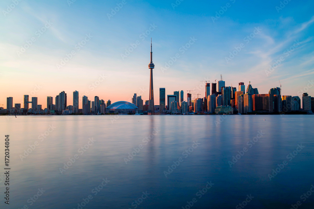 Toronto downtown skyline with sunset