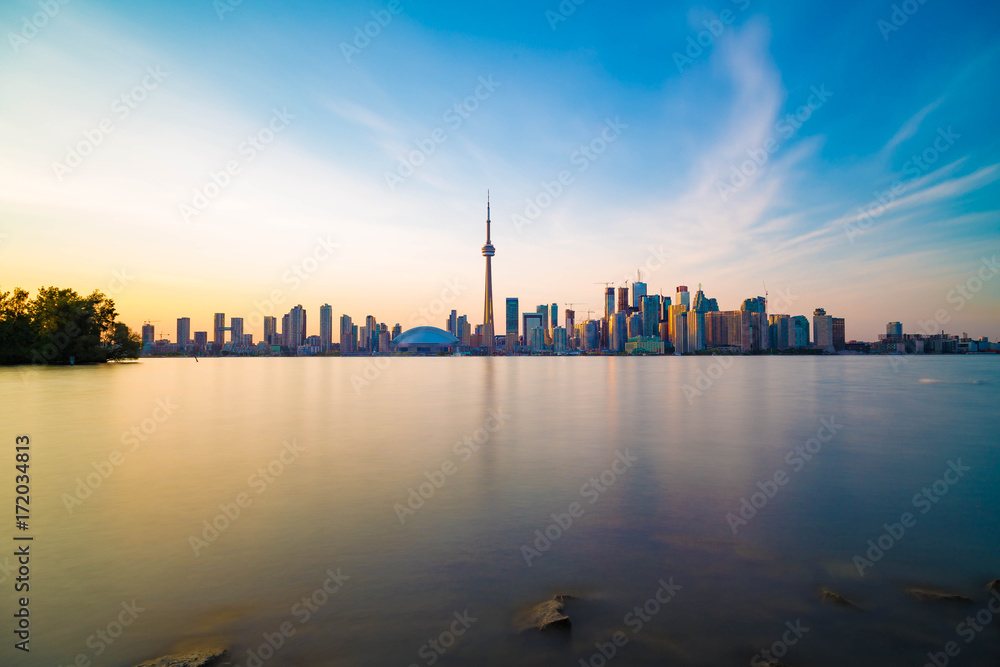 Toronto downtown skyline with sunset