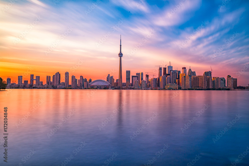 Toronto downtown skyline with sunset