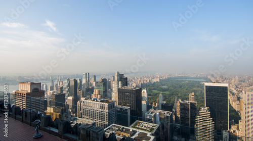 Aerial view of Upper Manhattan bathed in the sun 