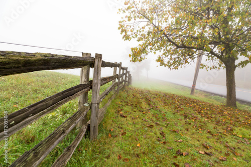 Wooden Fence in the fog