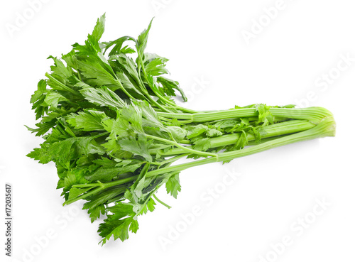 Fresh celery isolated on white background. photo