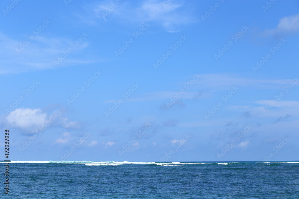 Background of whte line wave blue ocean sky