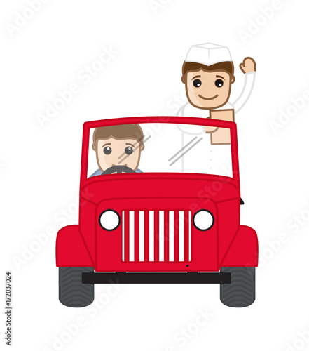 Good Political Character Travel in Car - Vector Election Concept