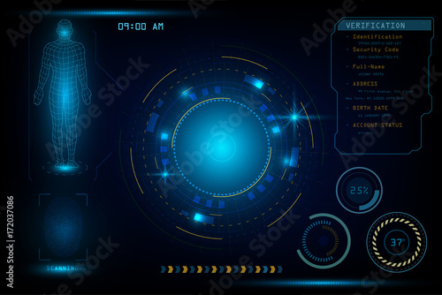 Fingerprint sign scanner, interface screen identification virtual system as security access concept. Vector illustration EPS10.