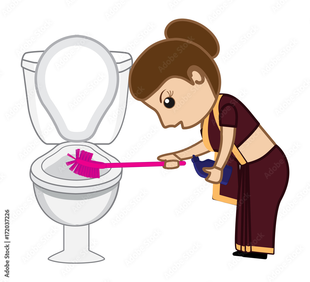 Cartoon Indian Woman Cleaning Toilet - clip-art vector illustration Stock  Vector | Adobe Stock