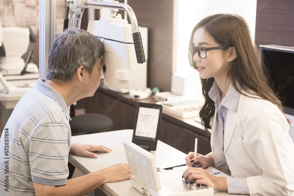 old man with optometrist old man with optometrist