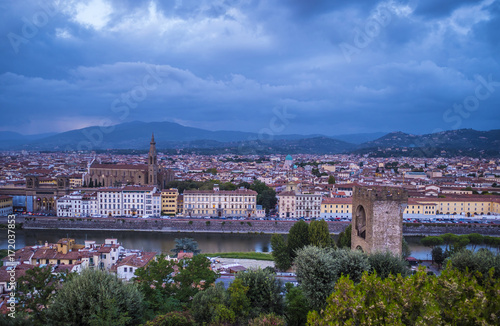The city of Florence in the evening - panoramic view © 4kclips