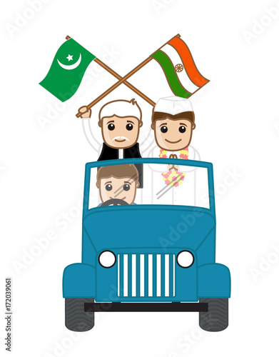Cartoon Political Leaders Traveling in Car for Election Vector Illustration