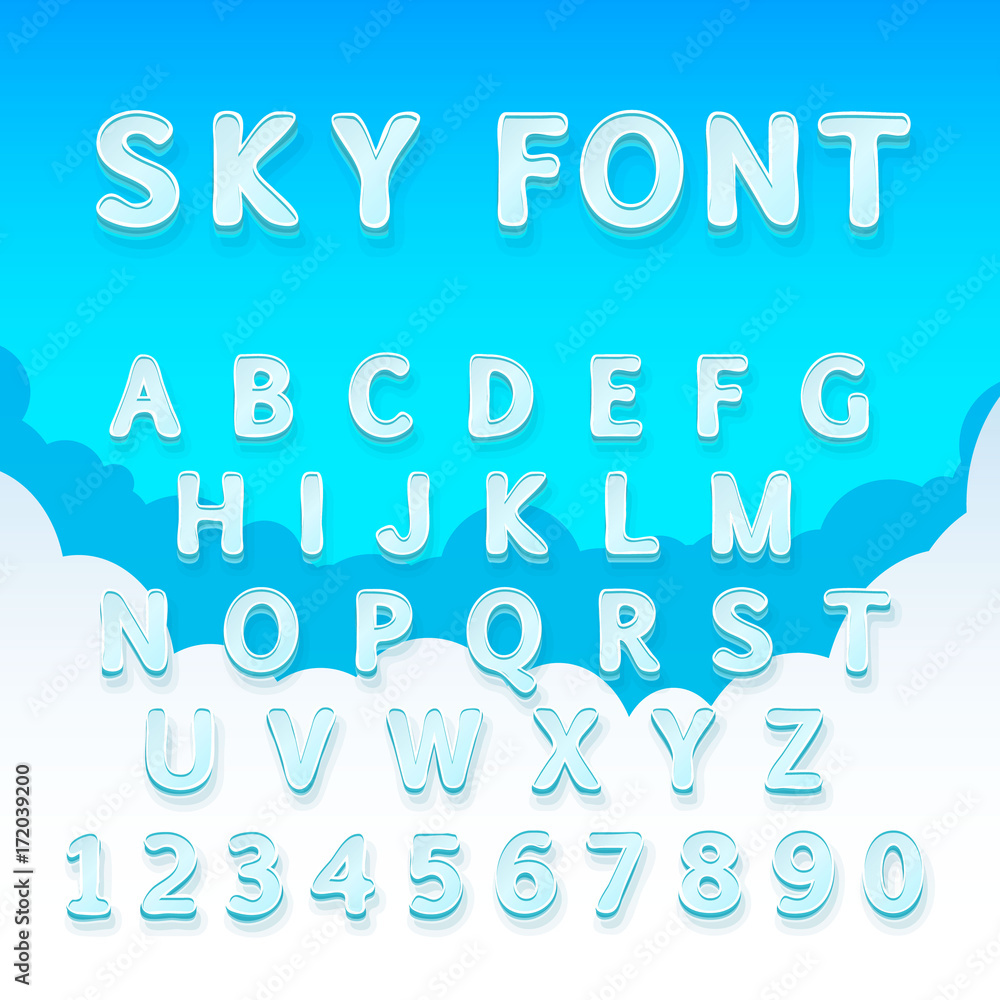 Sky font on a heavenly background. Vector illustration Sky font on a heavenly background. Vector illustration