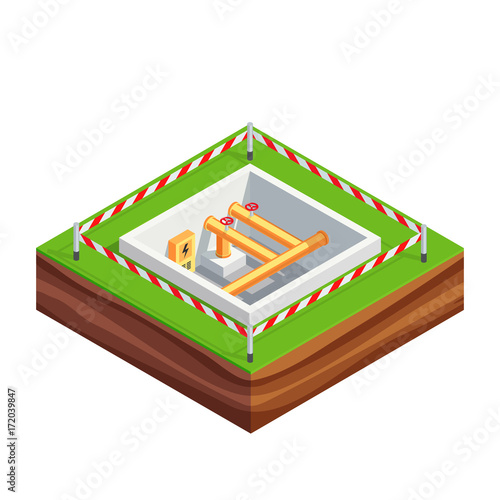 3d foundation of the house with communications, water pipes, electric flap.