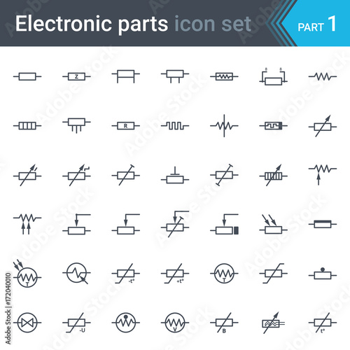 Complete vector set of electric and electronic circuit diagram symbols and elements - resistors 