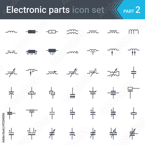 Complete vector set of electric and electronic circuit diagram symbols and elements -inductors, coils, capacitors and electric condensers