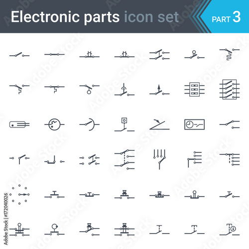Complete vector set of electric and electronic circuit diagram symbols and elements - switches, pushbuttons and circuit switches photo