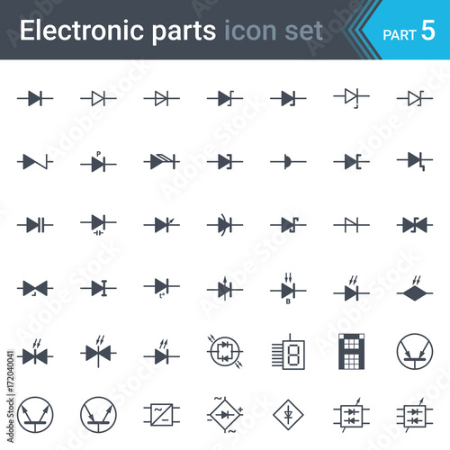 Complete vector set of electric and electronic circuit diagram symbols and elements - diodes and bridge rectifier
