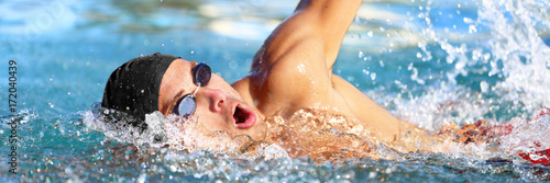 Obraz na plátně Swimming pool sport crawl swimmer athlete banner