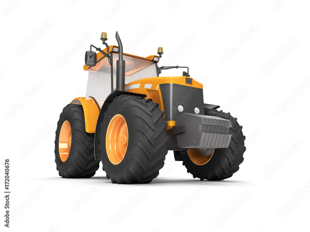 Wheel agricultural tracktor isolated on white background. Front side view